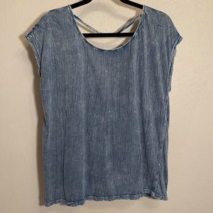 Rubbish blue distressed open back shirt